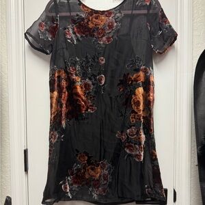 Forever 21 Black Sheer Dress with Floral Accents